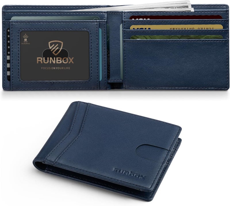 RUNBOX Wallet for Men Slim Leather Bifold RFID Blocking Minimalist Front Pocket Design with Gift Box - Image 1